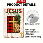 Jesus Weihnachts-Metallschild | Religiöses Plaid-Kreuz Wandkunst