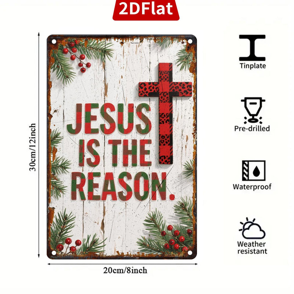 Rustic Jesus Is The Reason Metal Sign: Religious Christmas Decor