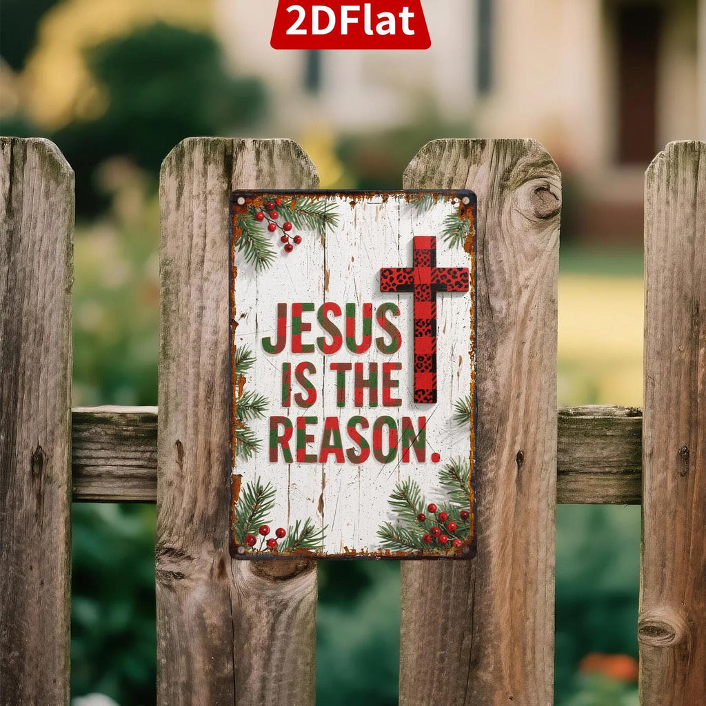 Rustic Jesus Is The Reason Metal Sign: Religious Christmas Decor