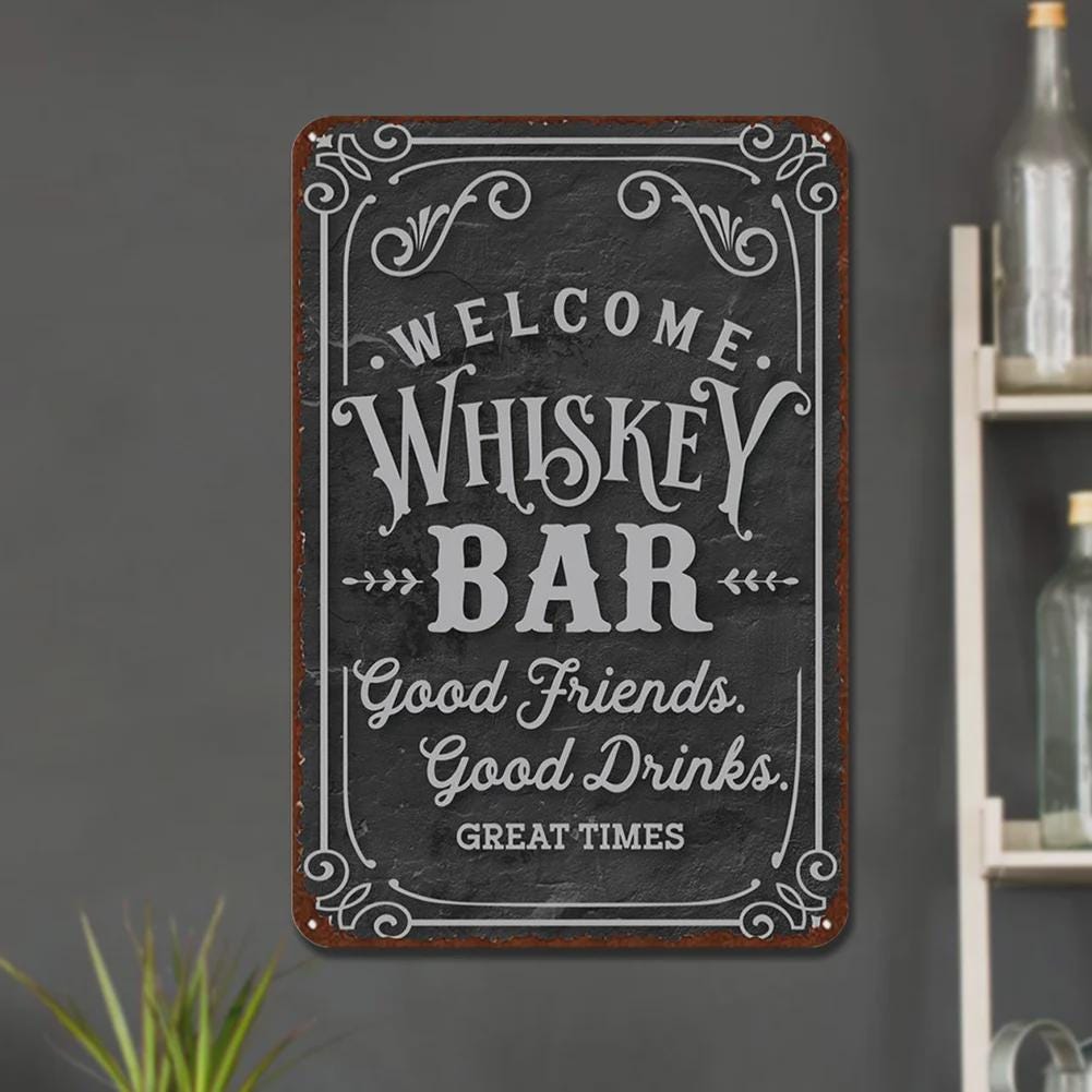 Vintage Whiskey Bar Metal Sign: Retro Man Cave Decor
