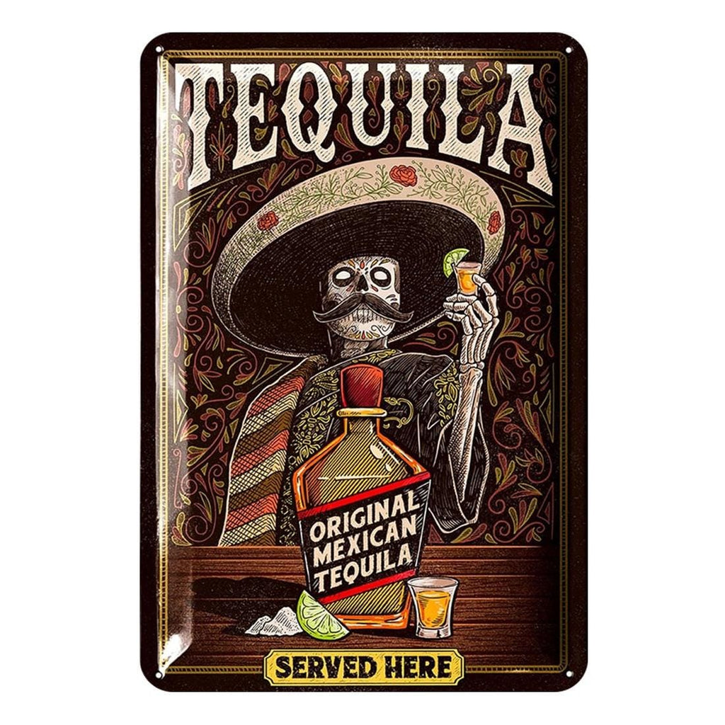 Plaque en métal Tequila Vintage | Décoration de bar squelette mexicain