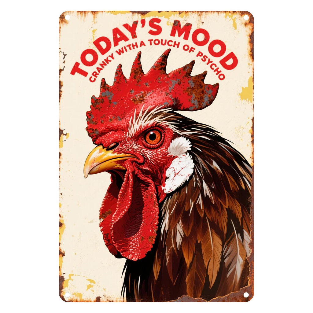 Funny Rooster Metal Sign: Cranky Farmhouse Kitchen Decor