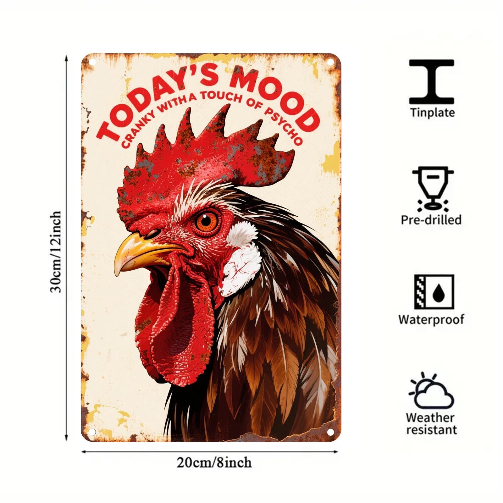 Funny Rooster Metal Sign: Cranky Farmhouse Kitchen Decor