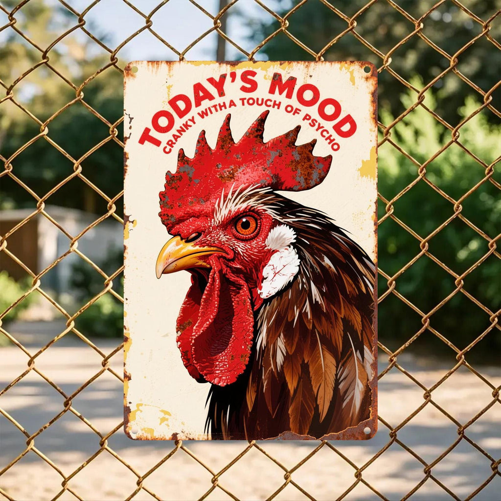 Funny Rooster Metal Sign: Cranky Farmhouse Kitchen Decor
