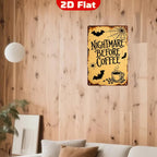 Panneau métallique vintage Nightmare Before Coffee | Décoration d'Halloween, Chauves-souris et toile d'araignée