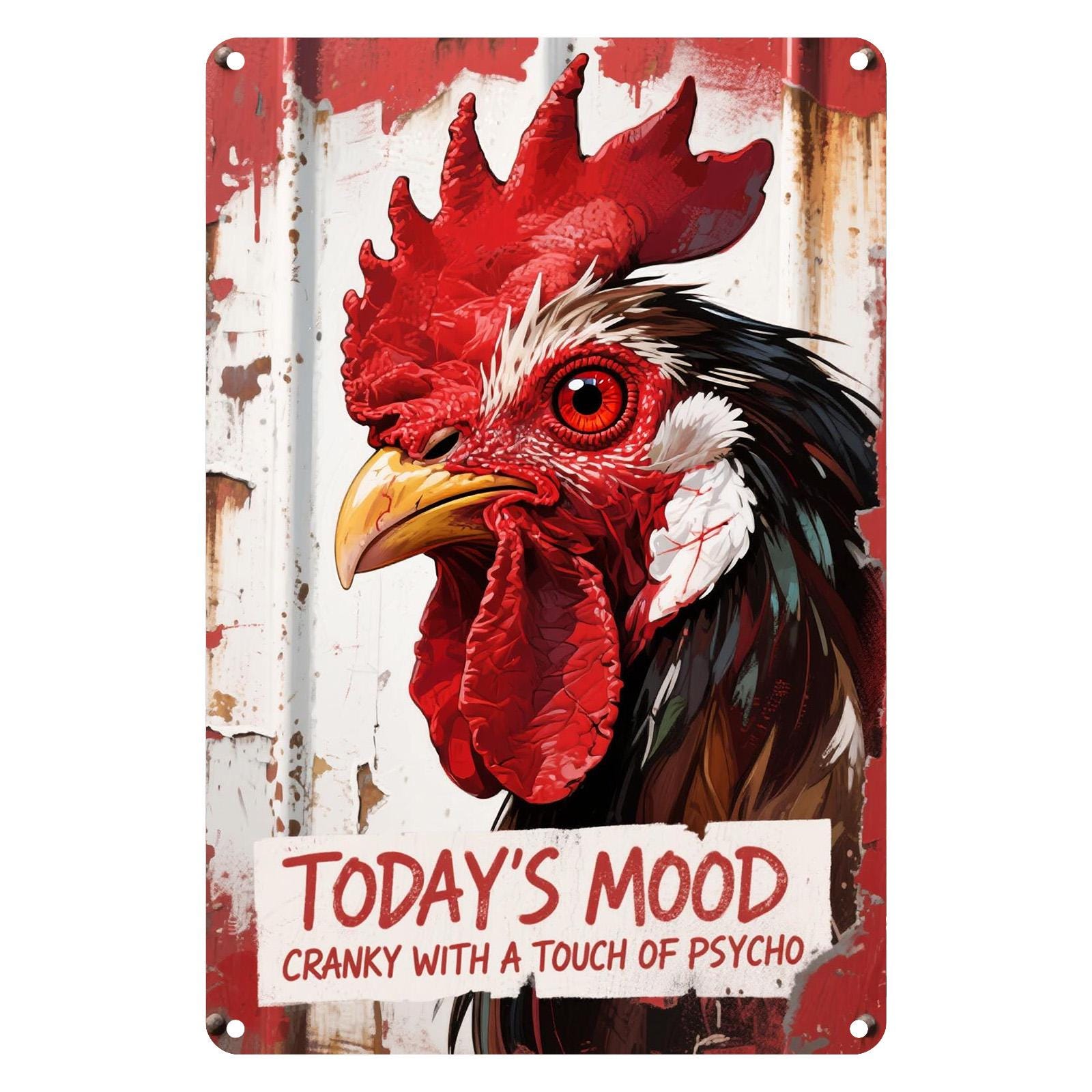 Funny Cranky Rooster Metal Sign: Retro Farmhouse Kitchen Art
