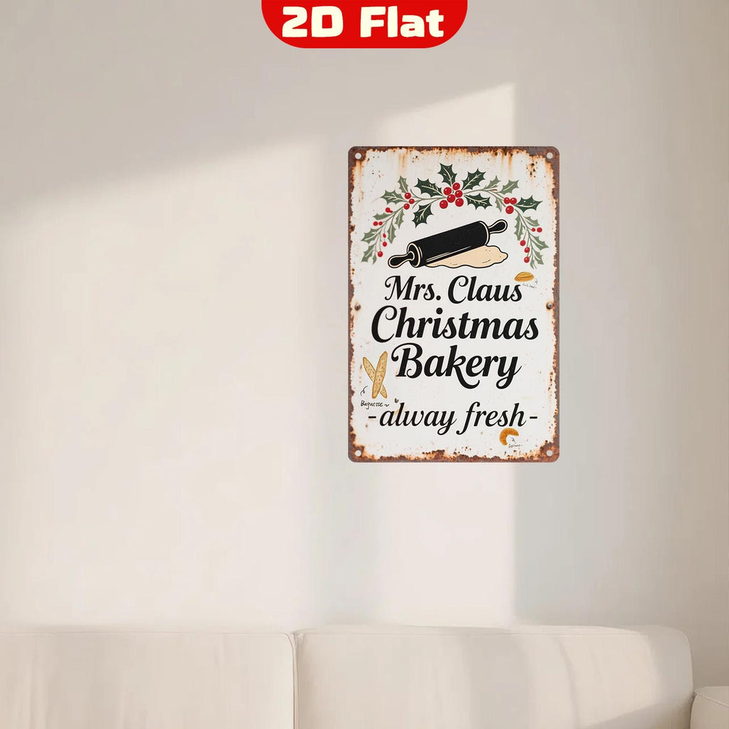 Pancarte métallique vintage « Mrs. Claus Bakery » | Décoration de Noël rustique pour maison de campagne