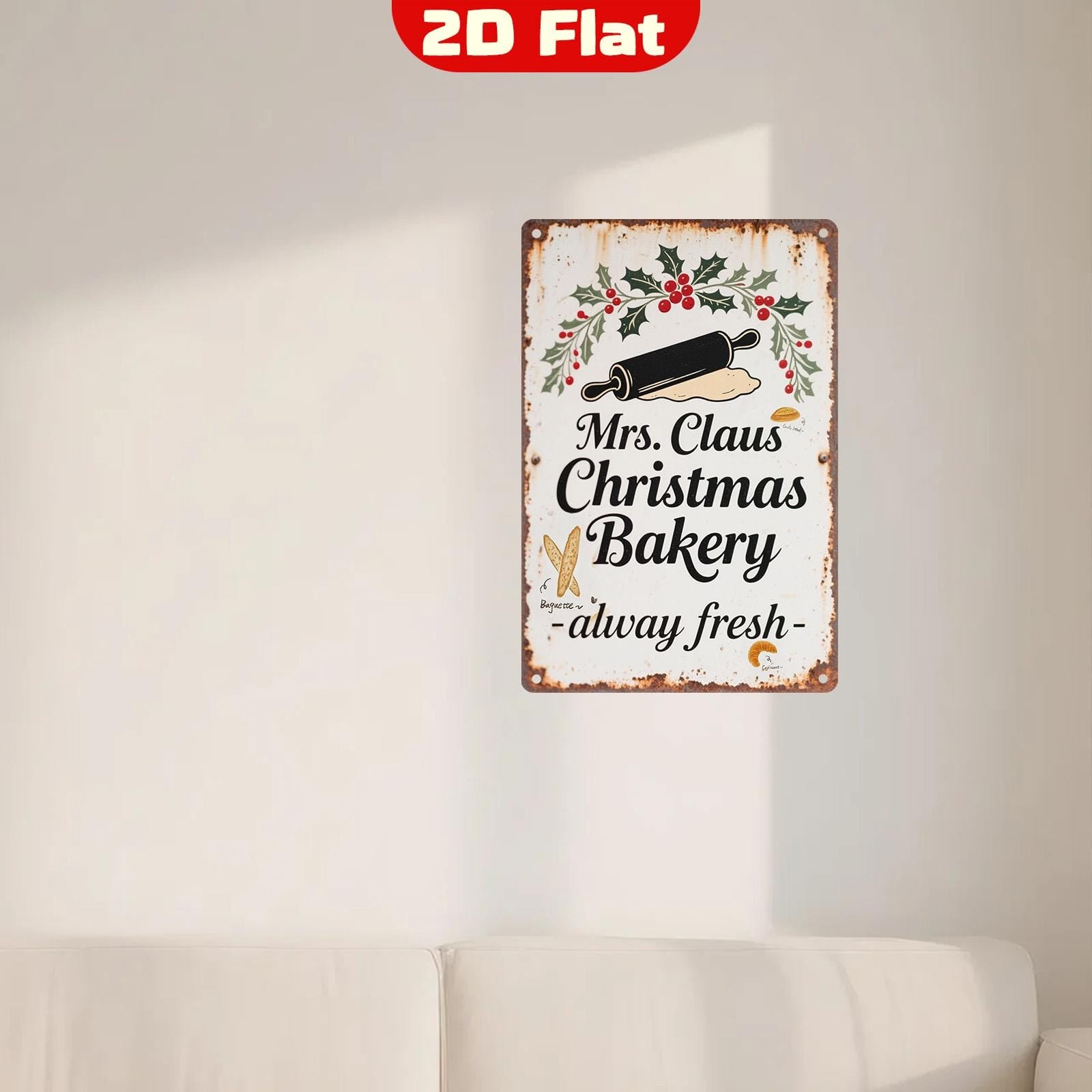 Pancarte métallique vintage « Mrs. Claus Bakery » | Décoration de Noël rustique pour maison de campagne