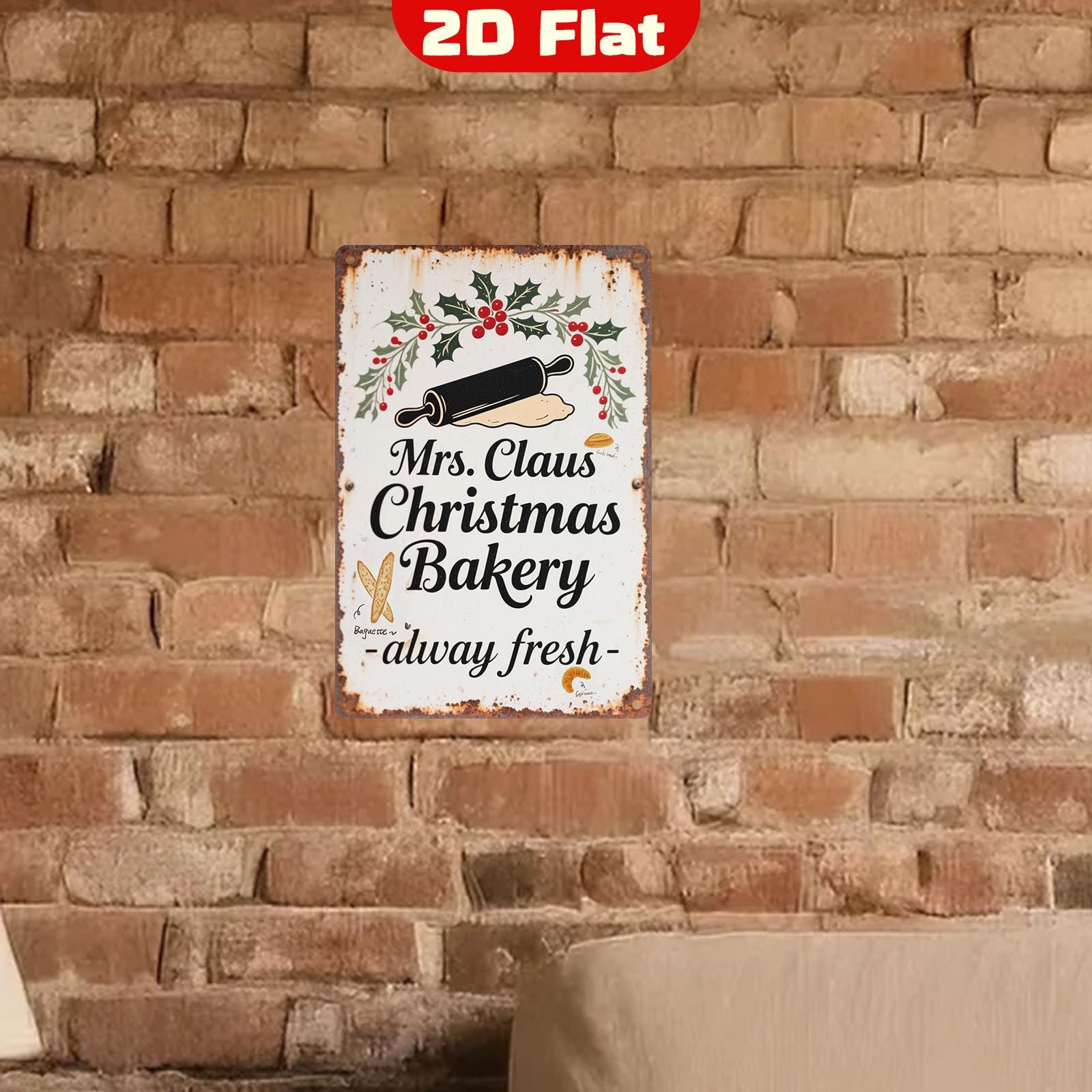 Pancarte métallique vintage « Mrs. Claus Bakery » | Décoration de Noël rustique pour maison de campagne