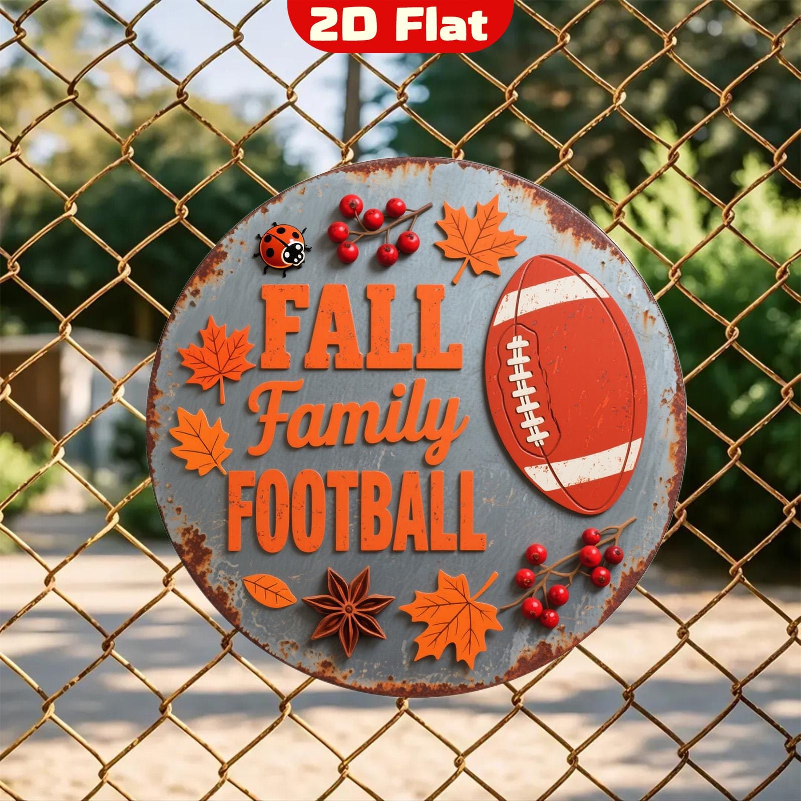 Fall Football Metal Sign: Rustic Maple Leaf Autumn Decor