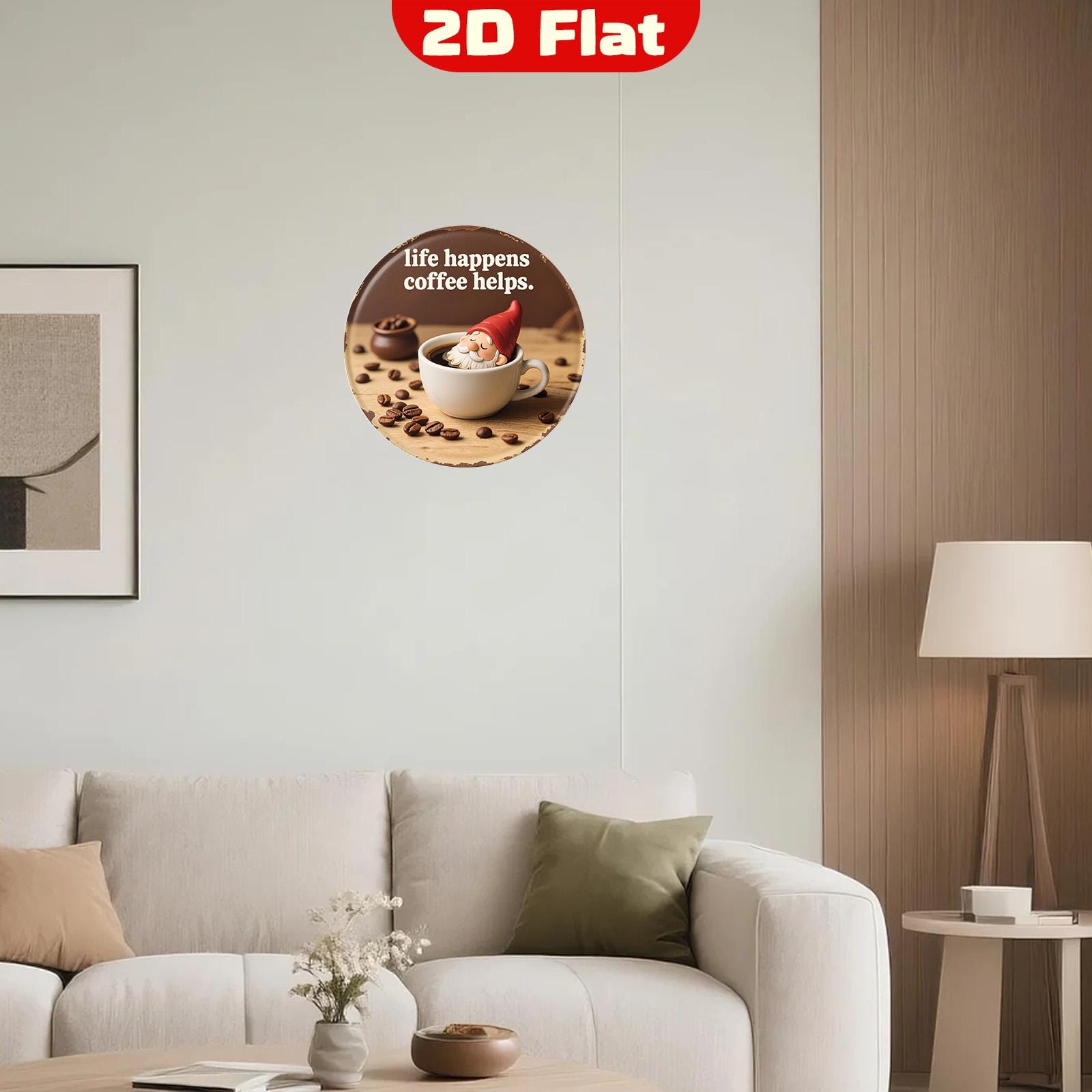 Gnome in Coffee Cup Metal Sign: Inspirational Novelty Wall Art