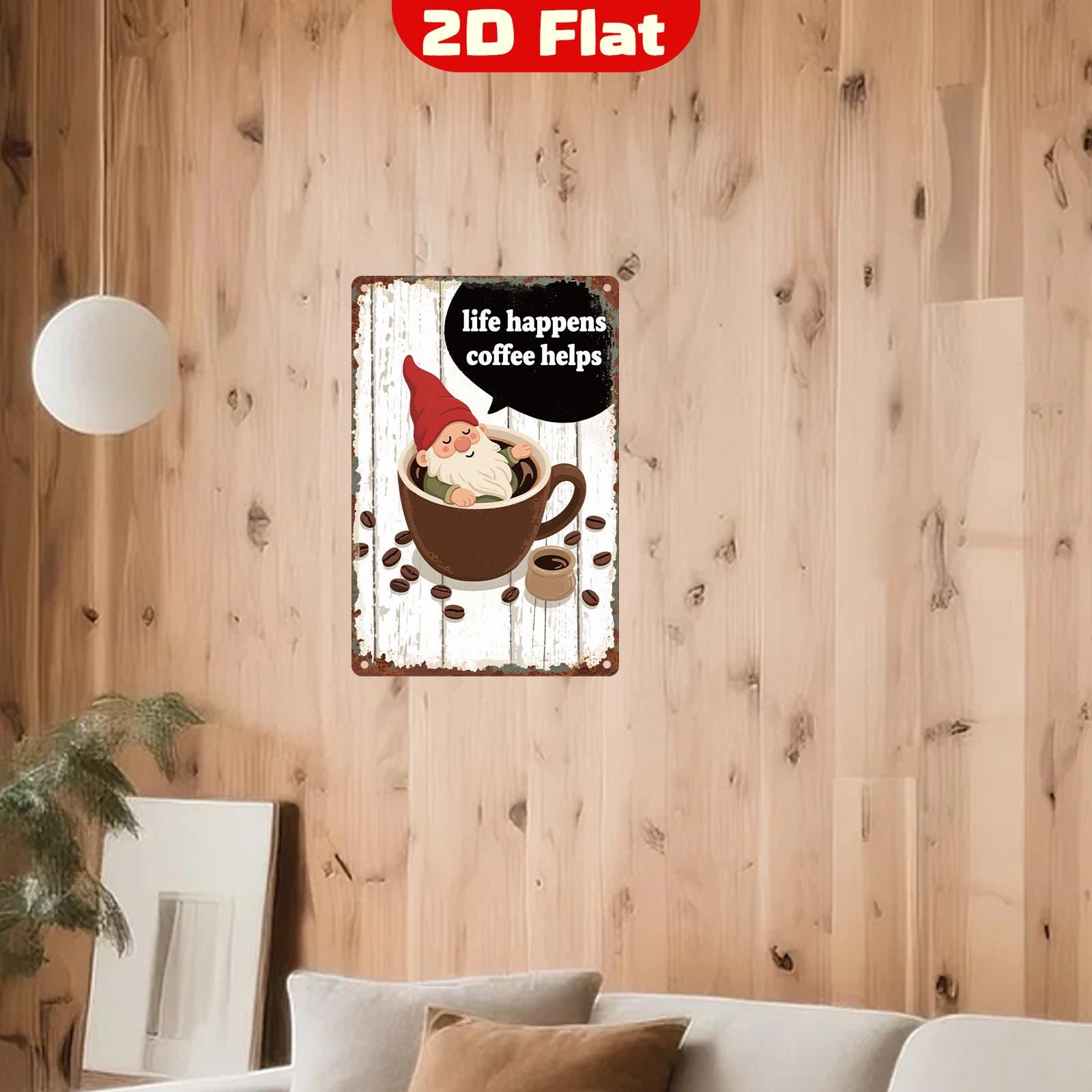 Retro Coffee Gnome Metal Sign - Kitchen Cafe Wall Art