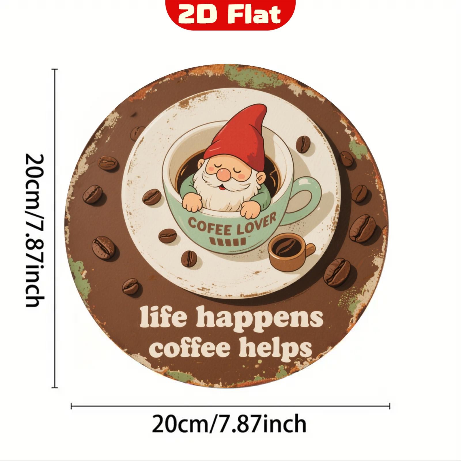 Rustic Gnome Coffee Metal Sign: Vintage Kitchen Cafe Wall Art