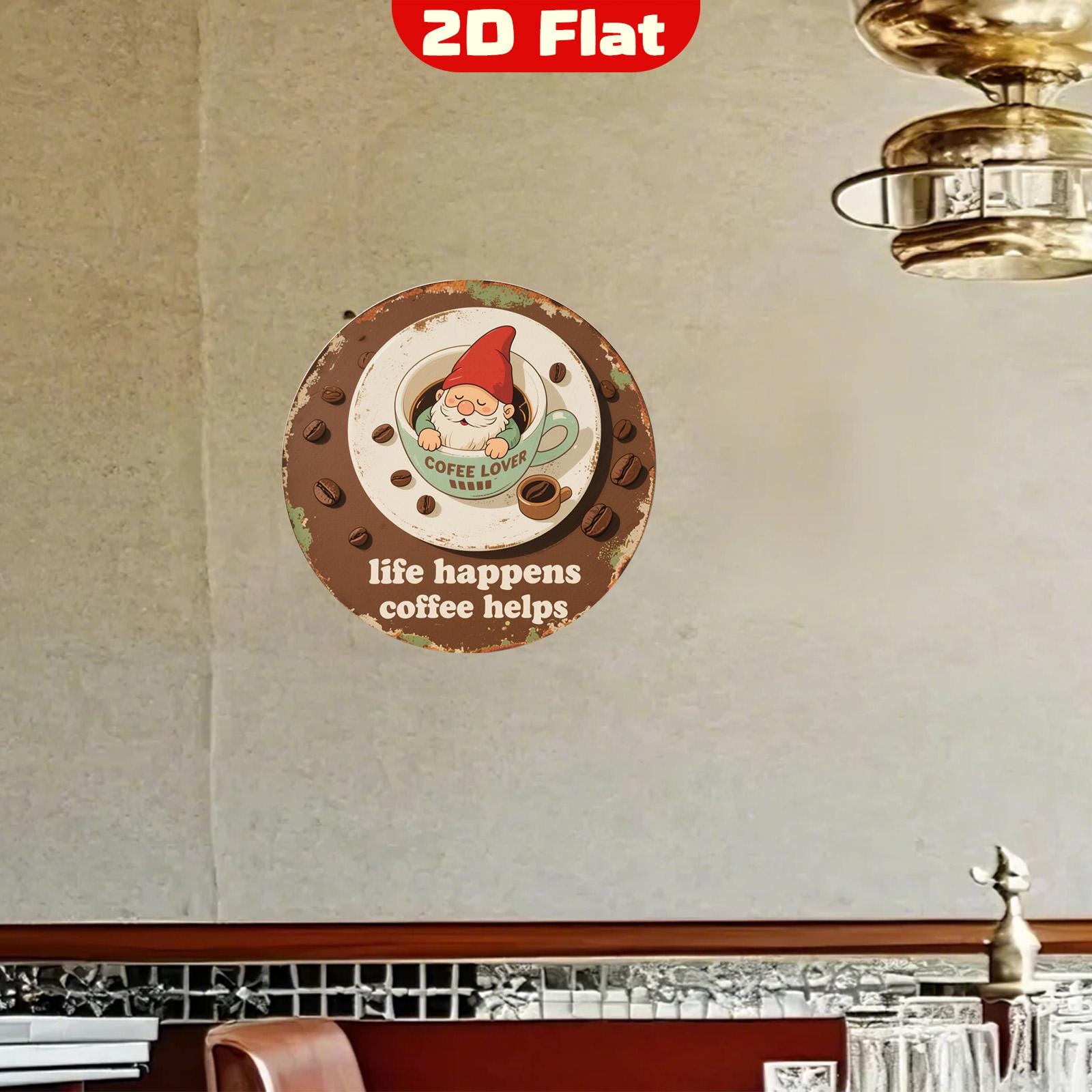 Rustic Gnome Coffee Metal Sign: Vintage Kitchen Cafe Wall Art