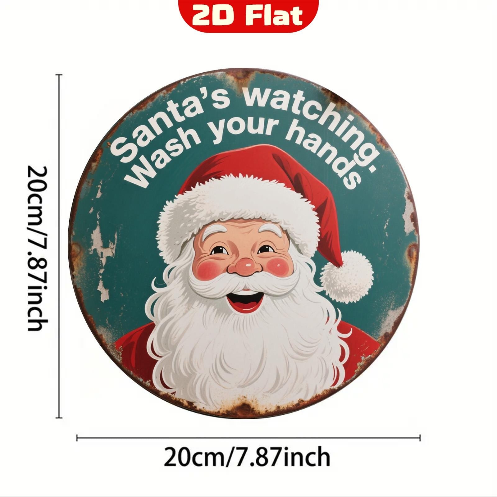 Vintage Santa Watching Metal Sign: Festive Christmas Holiday Decor