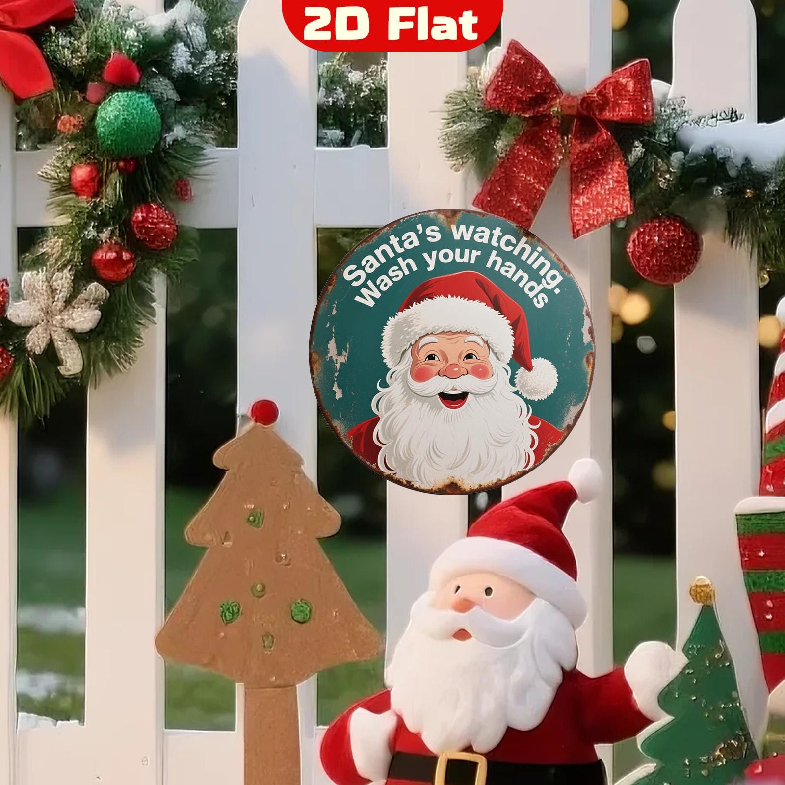 Vintage Santa Watching Metal Sign: Festive Christmas Holiday Decor