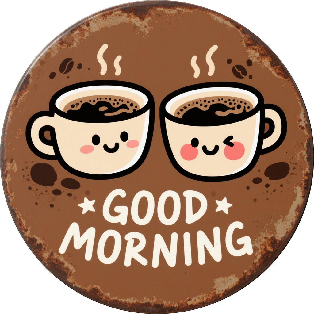 Vintage Guten Morgen Kaffee Schild | Fröhliche Küchenwandkunst Metallschild