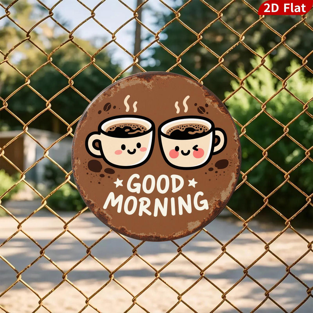 Vintage Guten Morgen Kaffee Schild | Fröhliche Küchenwandkunst Metallschild