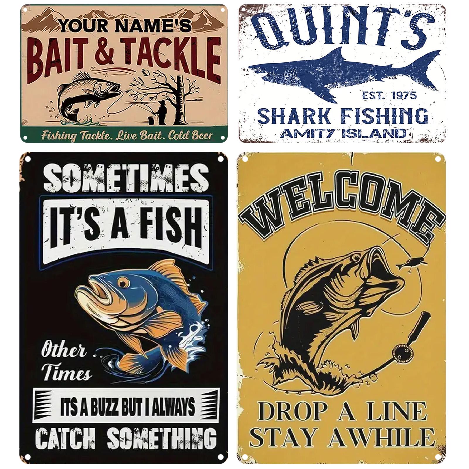 Vintage Fishing Metal Sign: Bait & Tackle, Rustic Lake Cabin Decor (8x12)