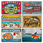 Enseigne rétro en métal Fruits de mer | Décoration Poissonnerie, Sardines et Frites