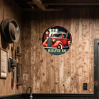 Vintage Route 66 Metal Sign: Retro Red Truck Garage Plaque