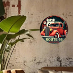 Vintage Route 66 Metal Sign: Retro Red Truck Garage Plaque