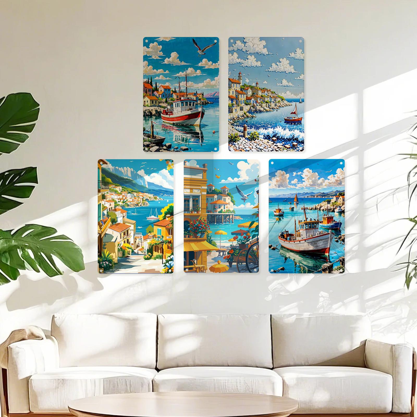 Mediterranean Coastal Metal Wall Art: Nautical Seaside Decor Set