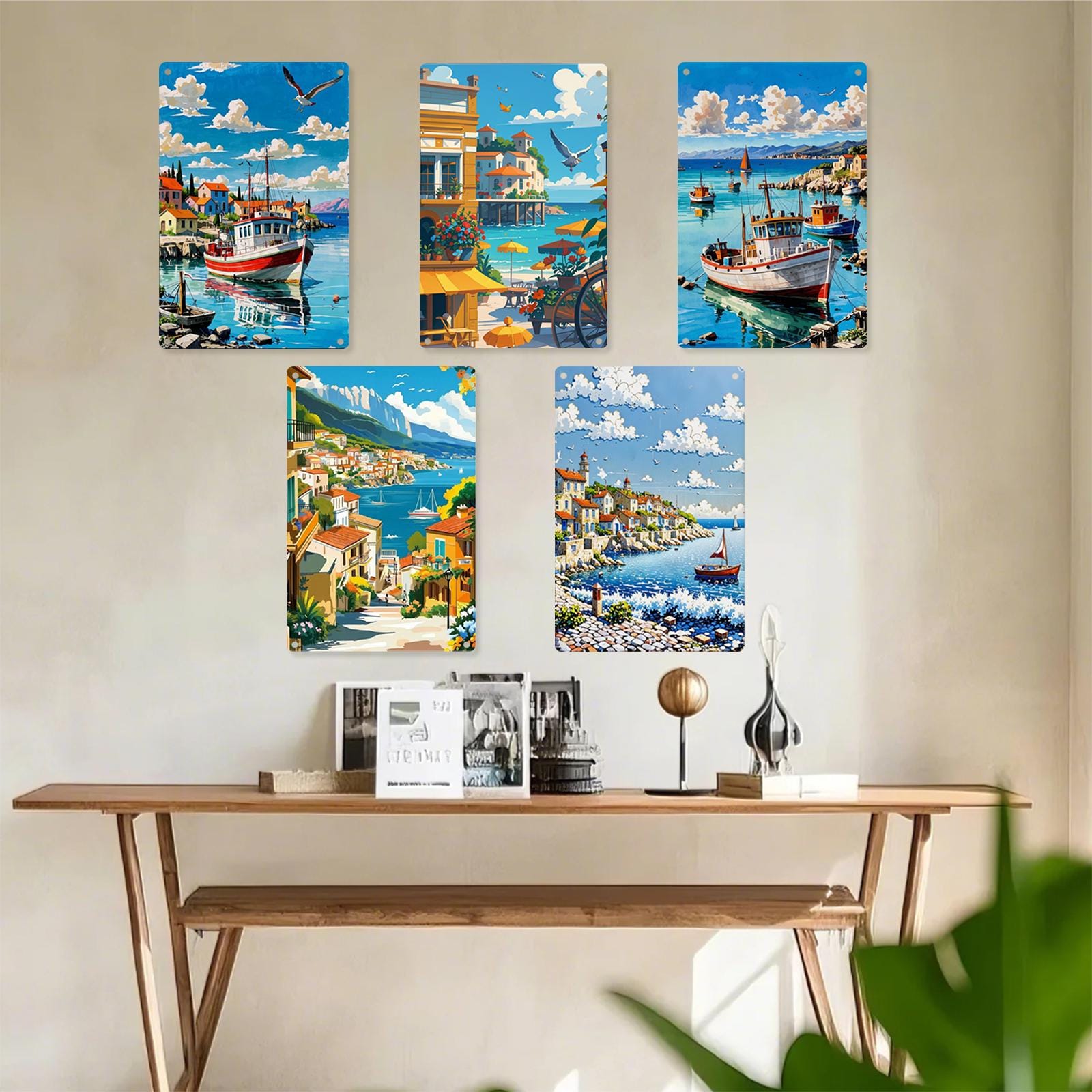 Mediterranean Coastal Metal Wall Art: Nautical Seaside Decor Set