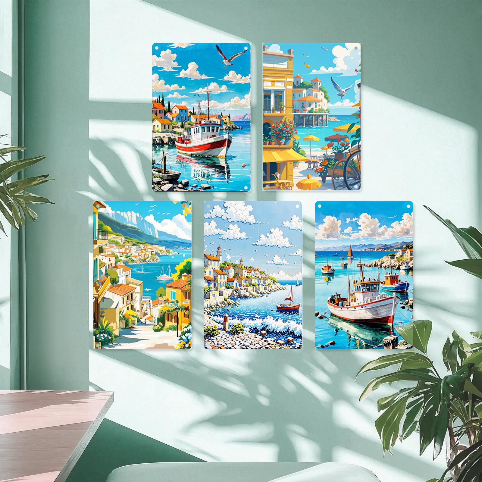 Mediterranean Coastal Metal Wall Art: Nautical Seaside Decor Set