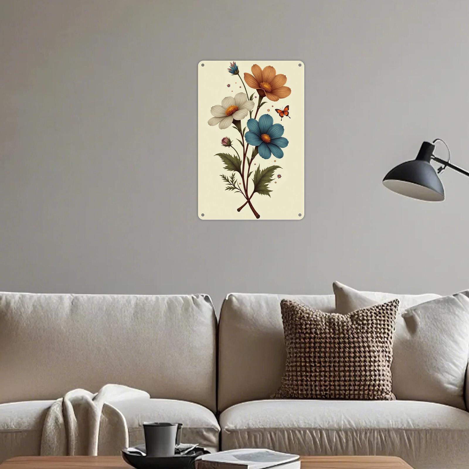 Vintage Blechschild Botanik | Blumen und Schmetterling Wandkunst