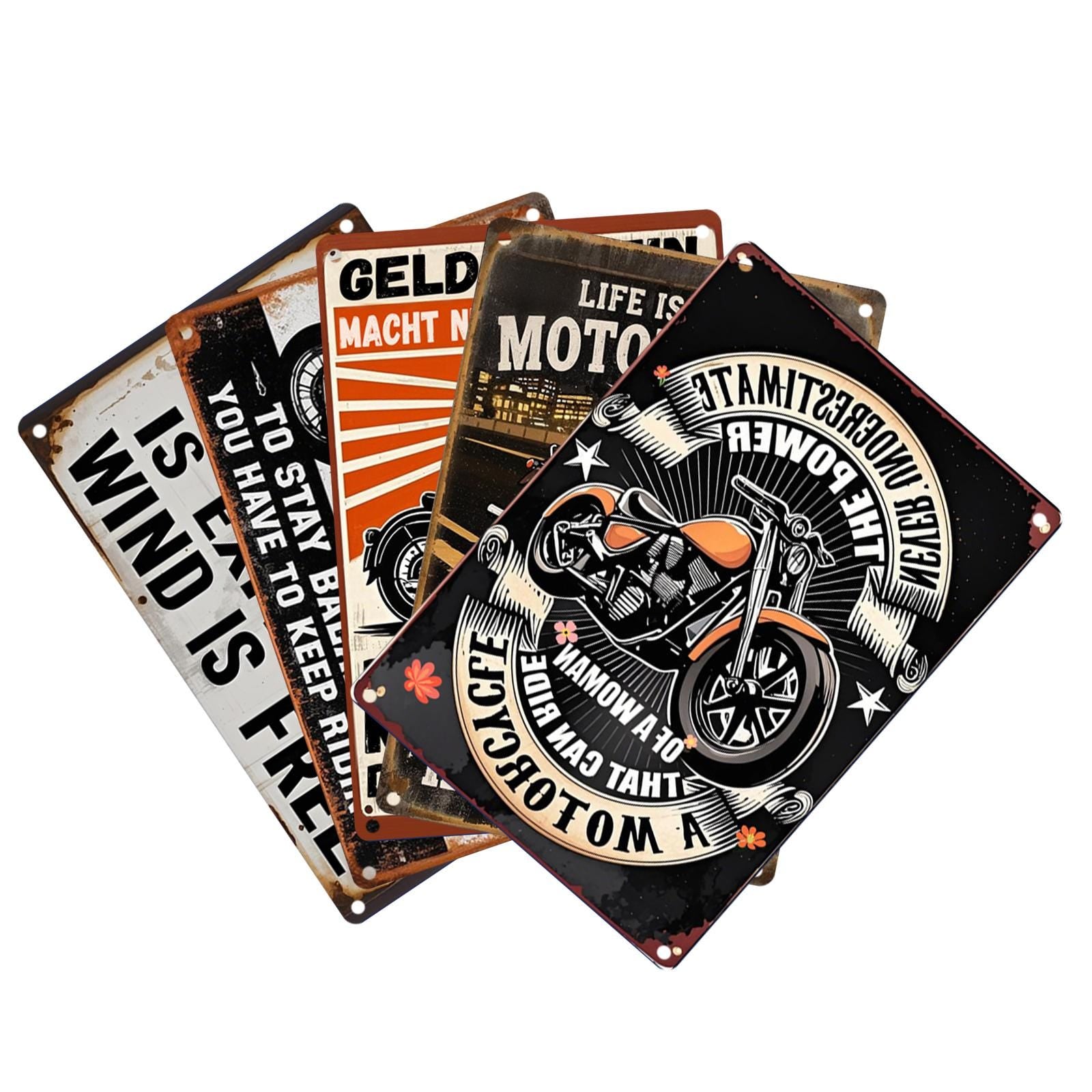 Vintage Motorcycle Metal Sign Set: Retro Biker Garage Decor, Inspirational Quotes