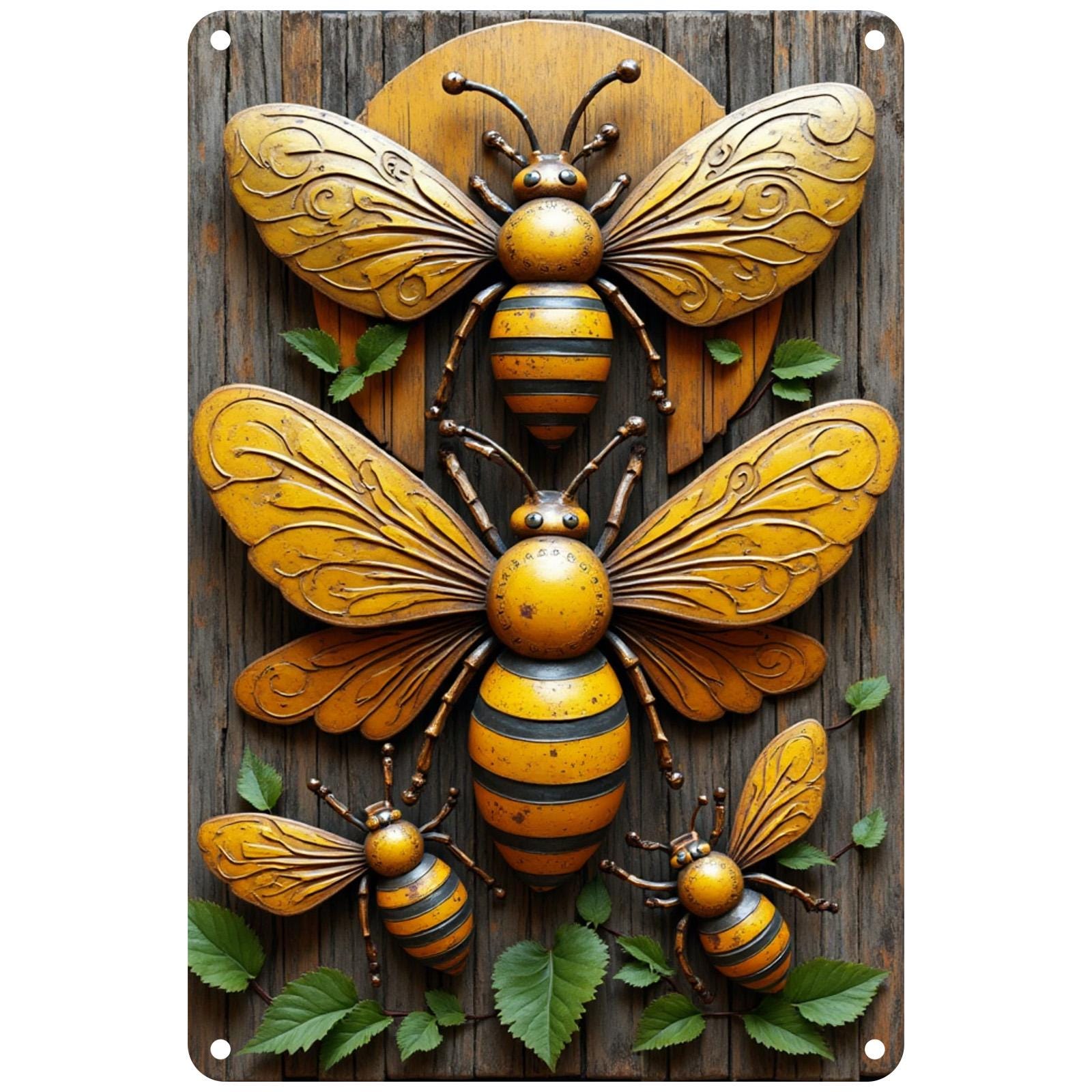 Rustic Metal Bee Sign: Vintage Farmhouse, Garden Decor