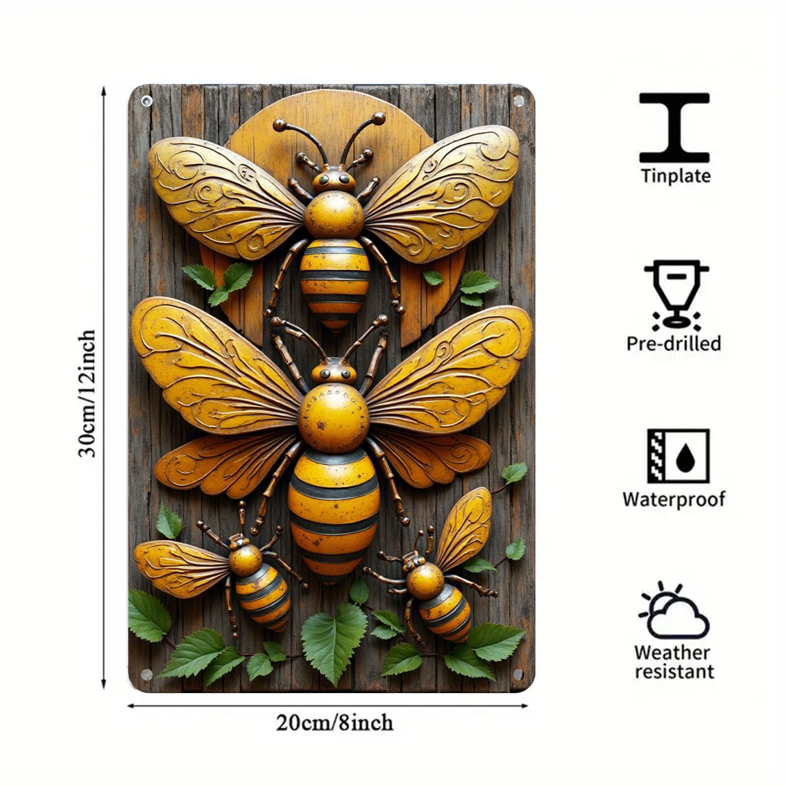 Rustic Metal Bee Sign: Vintage Farmhouse, Garden Decor