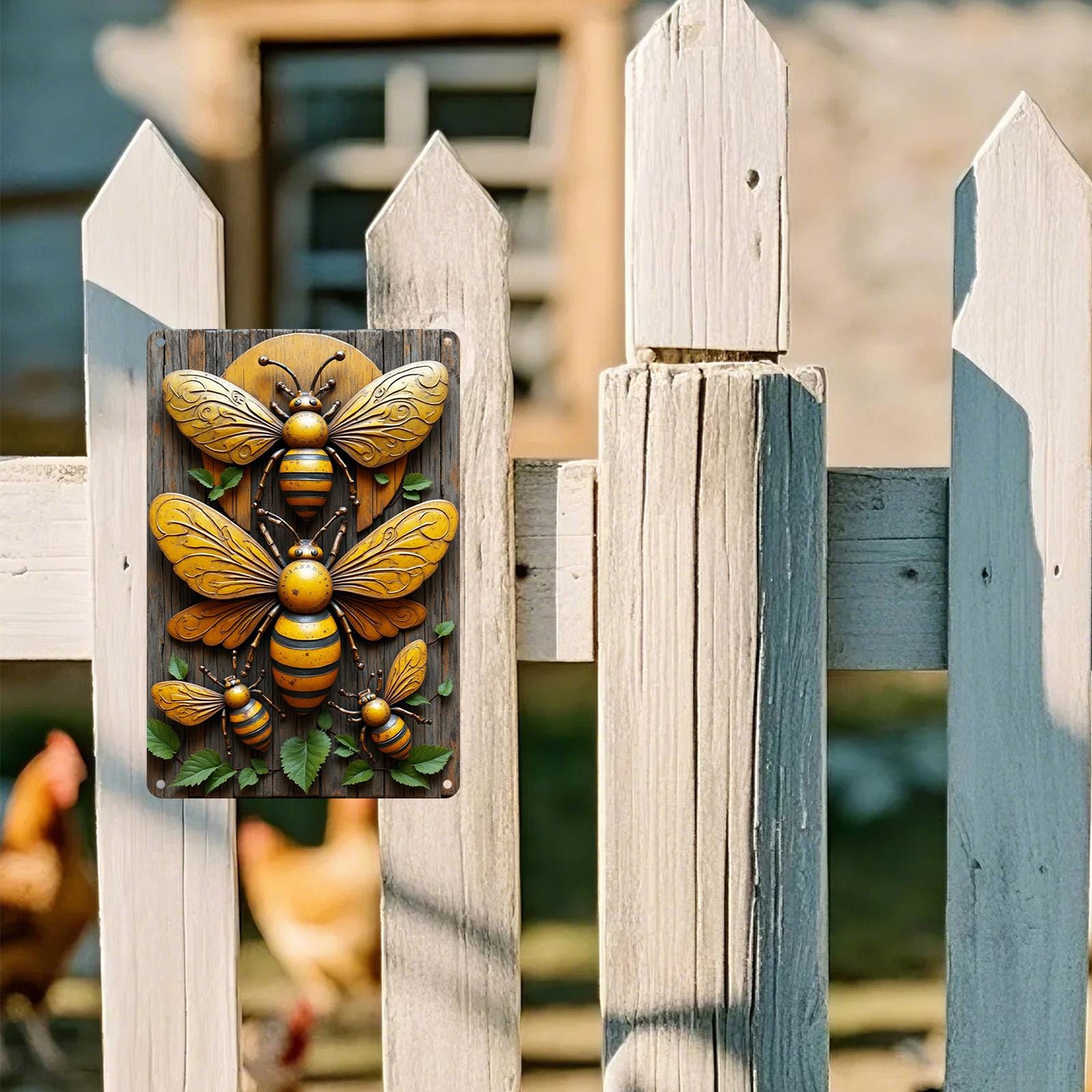 Rustic Metal Bee Sign: Vintage Farmhouse, Garden Decor