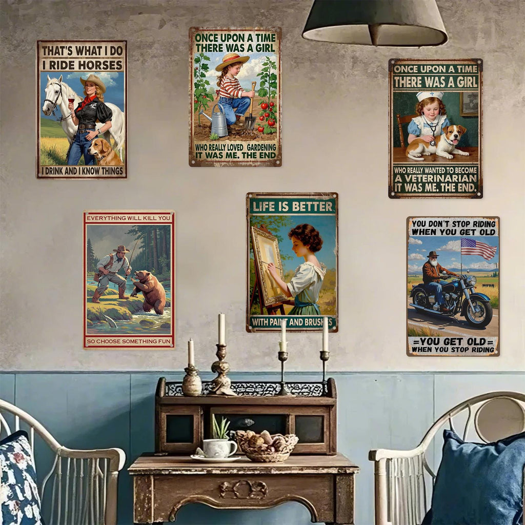 Plaque métal vintage | Art inspirant, décoration équestre et de jardin