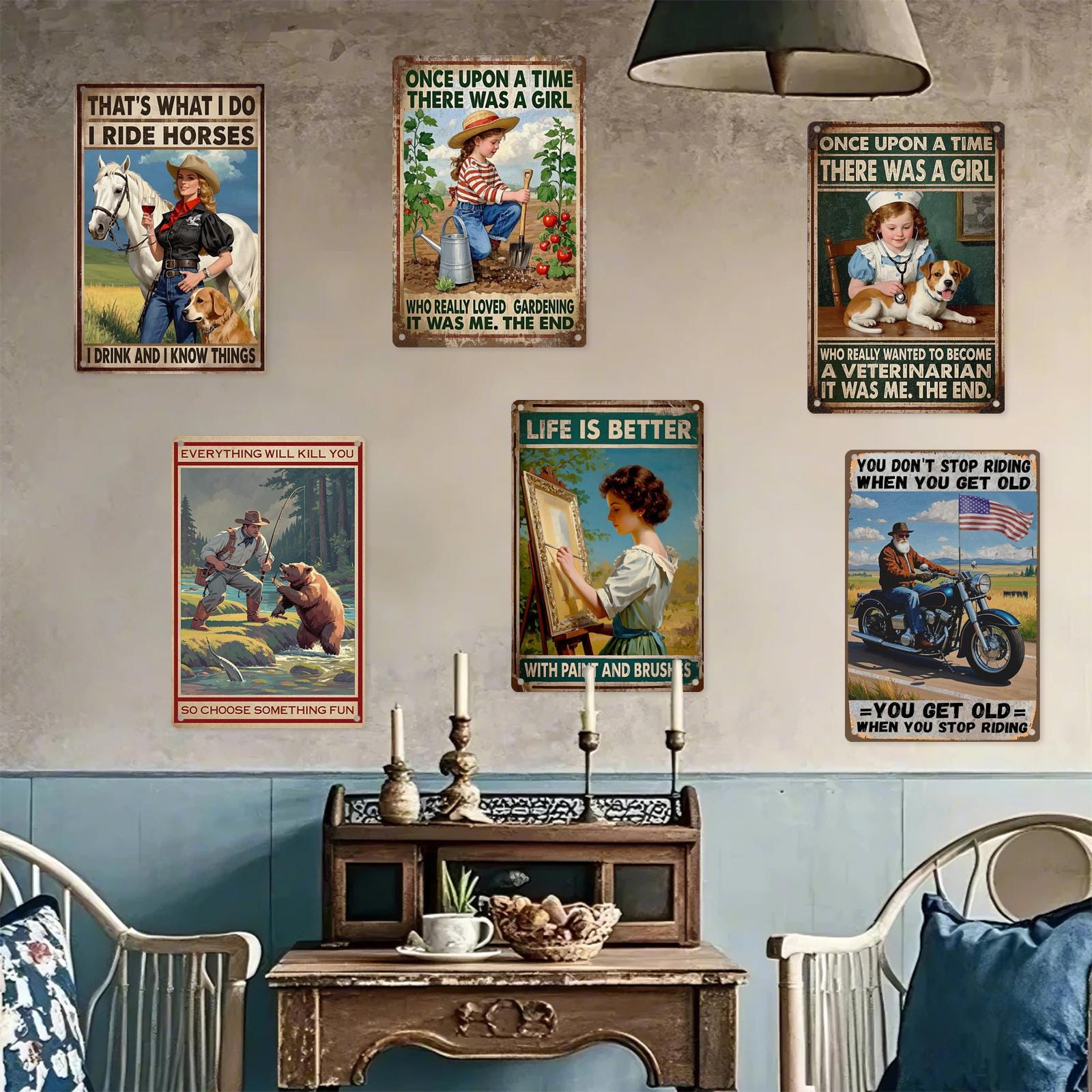 Plaque métal vintage | Art inspirant, décoration équestre et de jardin
