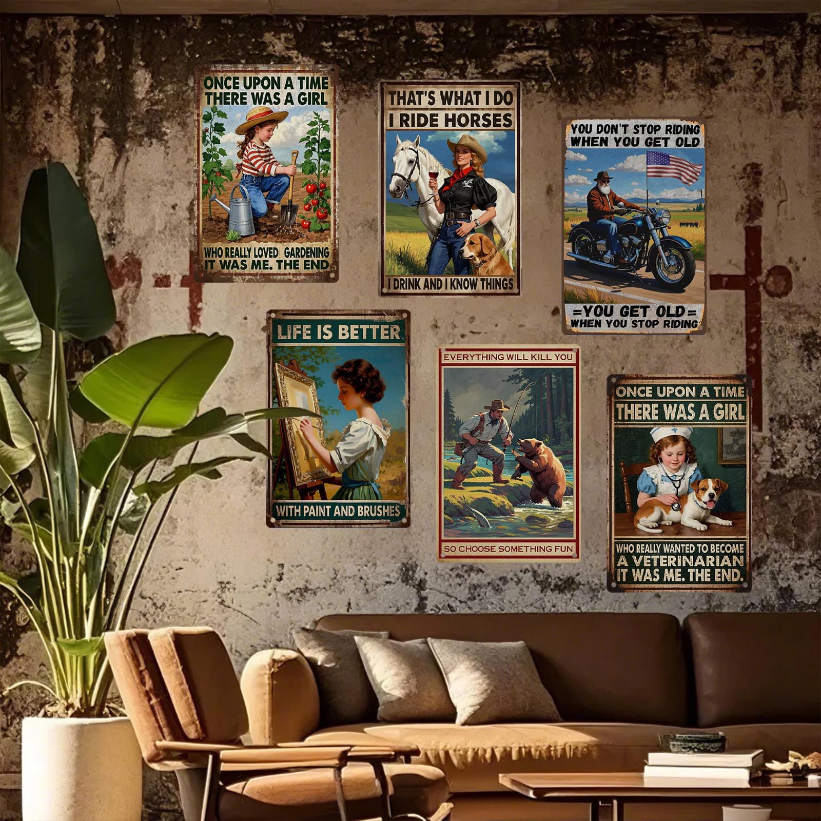 Plaque métal vintage | Art inspirant, décoration équestre et de jardin