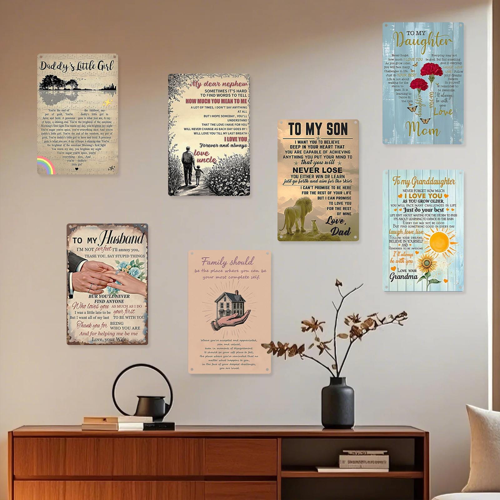 Family Love Quotes Metal Sign: Inspirational Home Decor (8x12 inch)