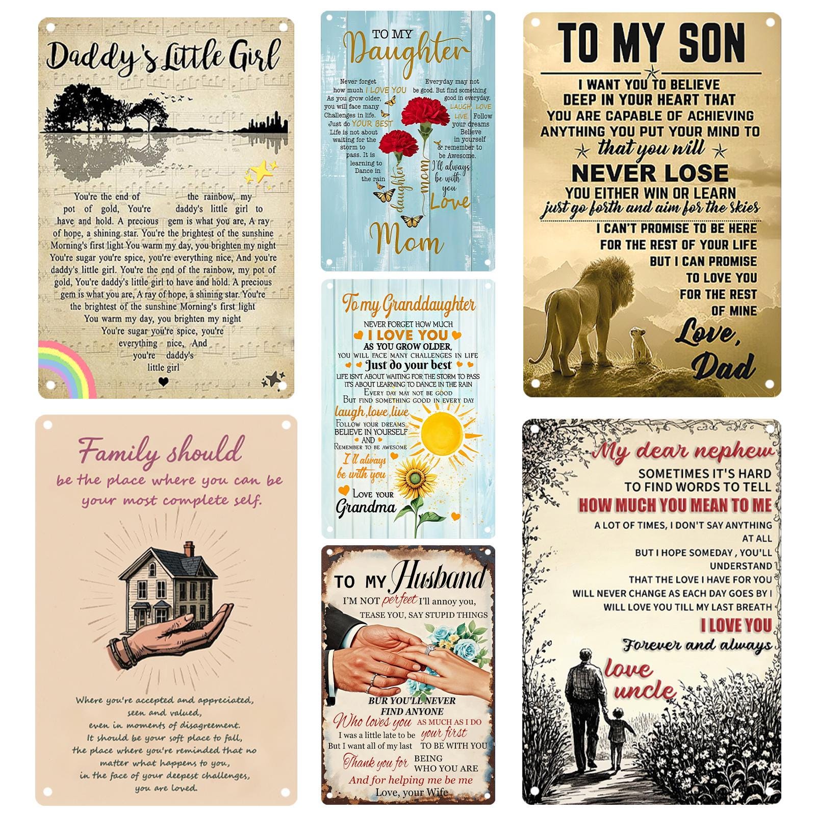 Family Love Quotes Metal Sign: Inspirational Home Decor (8x12 inch)