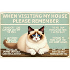 Plaque Métal Drôle Règles du Chat | Décor Mural Rétro Humour Animalier