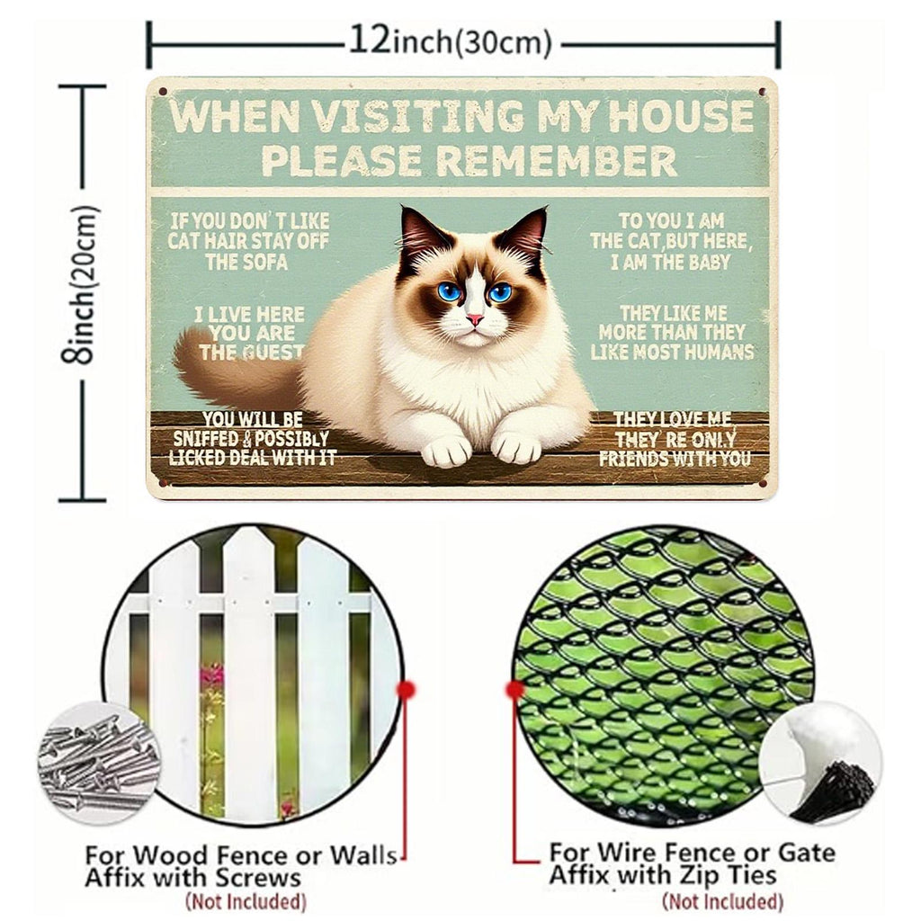 Funny Cat Rules Metal Sign: Retro Pet Humor Wall Decor