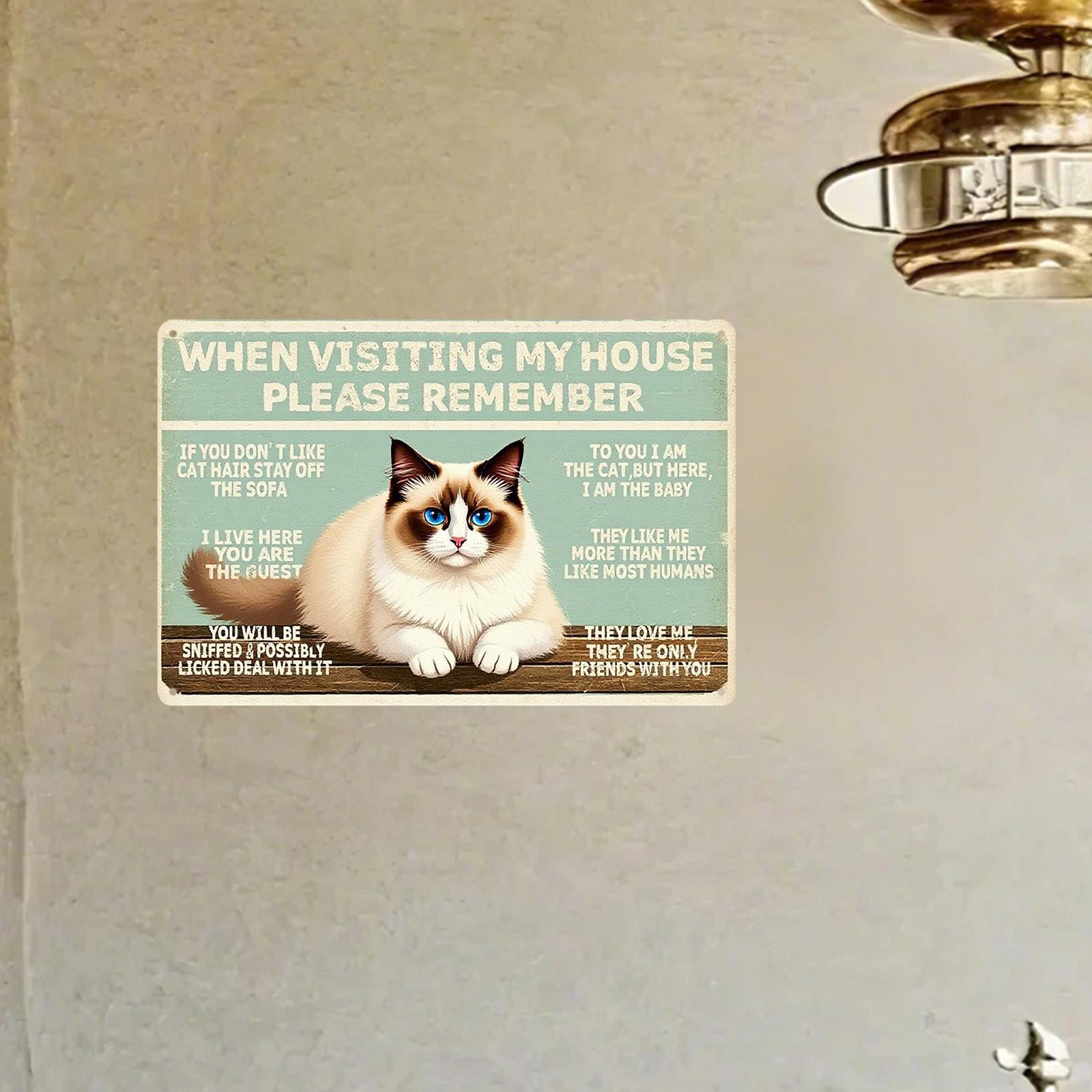 Funny Cat Rules Metal Sign: Retro Pet Humor Wall Decor