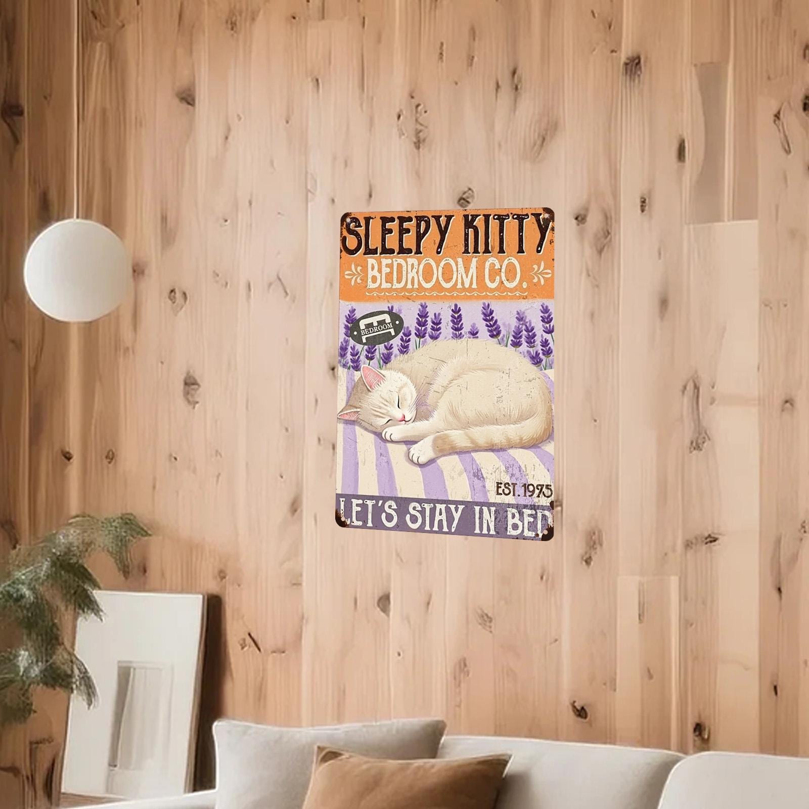 Sleepy Kitty Metal Tin Sign: Vintage Bedroom Wall Decor