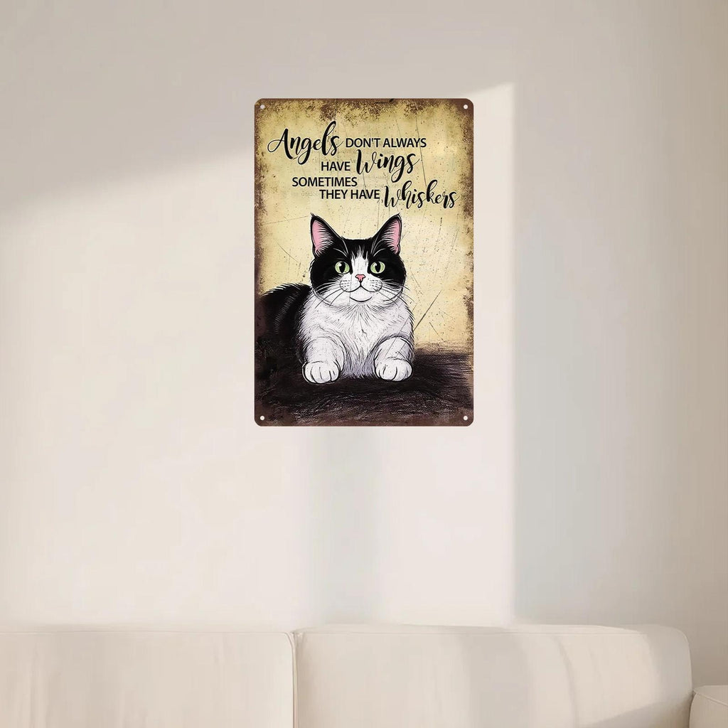 Engel haben Schnurrhaare Katze Metallschild | Vintage Inspirierende Wanddekoration