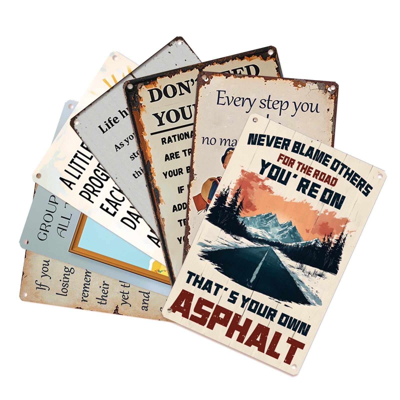 Inspirational Metal Sign Set: Vintage Motivational Wall Art - Home Office Decor