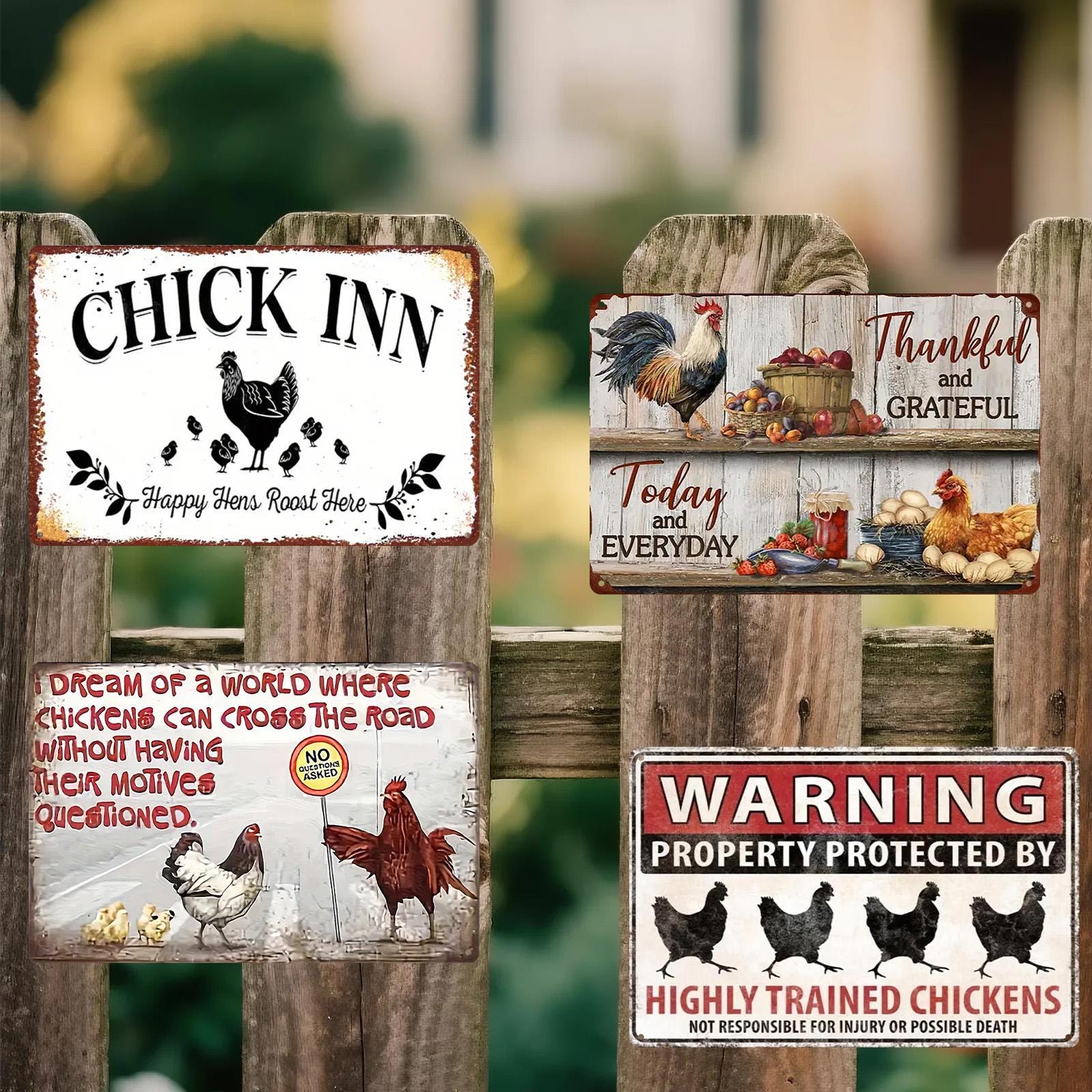 Farmhouse Chicken Coop Metal Sign: Rustic Rooster Hen House Decor