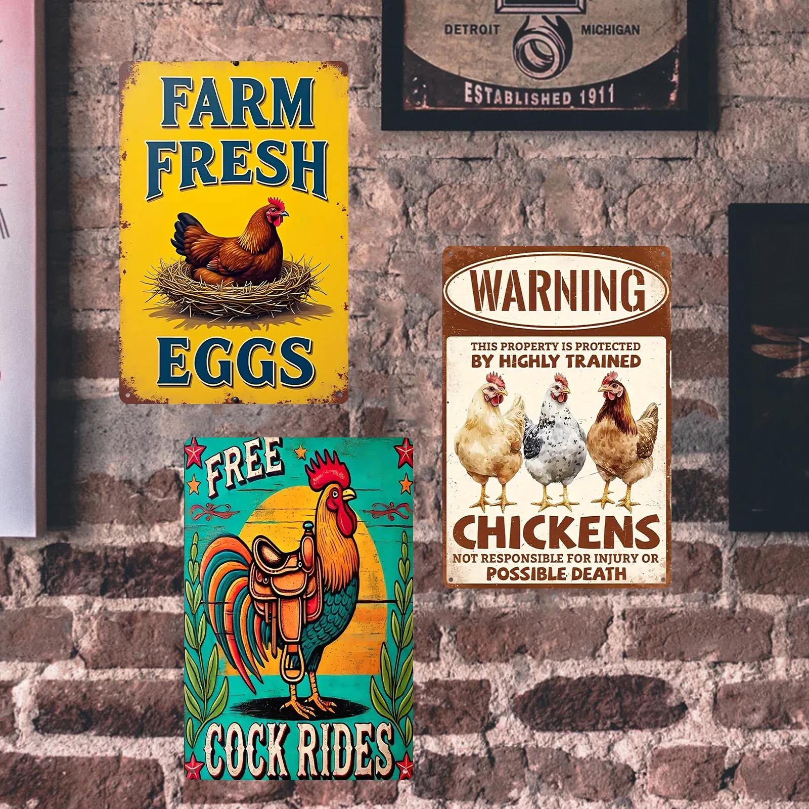 Farmhouse Chicken Metal Sign: Rustic Kitchen Coop Decor