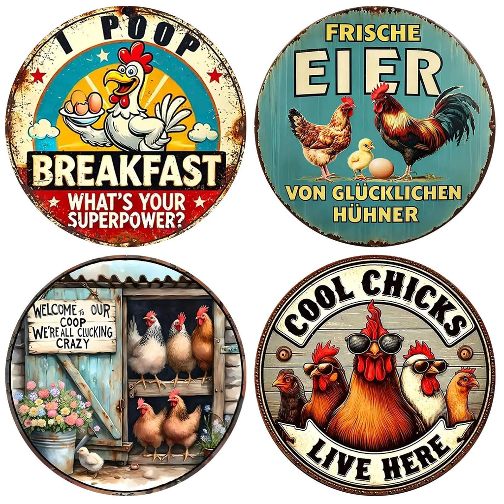 Funny Chicken Metal Sign: Rustic Farmhouse Kitchen Decor, Rooster Wall Art