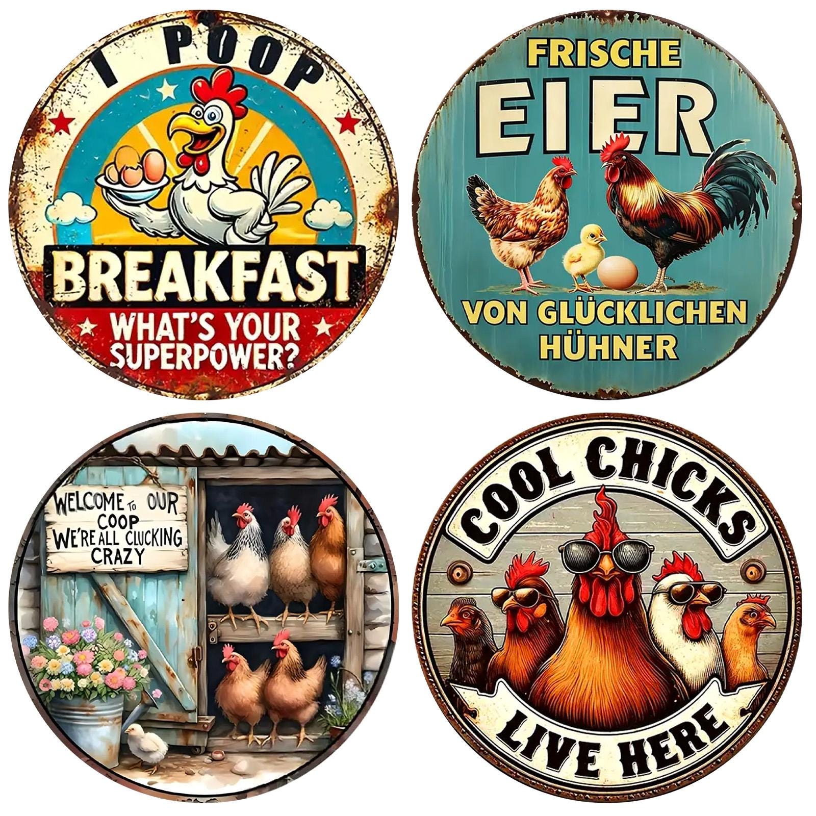 Funny Chicken Metal Sign: Rustic Farmhouse Kitchen Decor, Rooster Wall Art