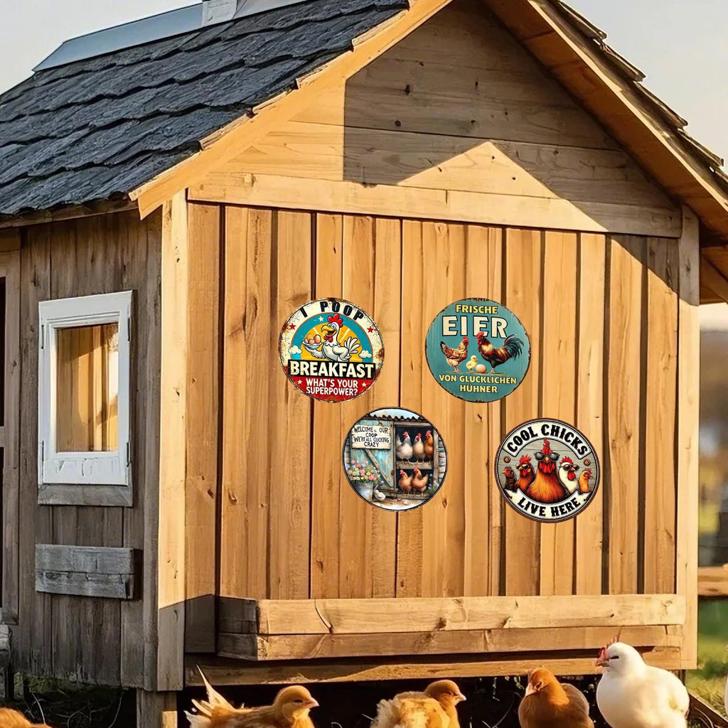 Funny Chicken Metal Sign: Rustic Farmhouse Kitchen Decor, Rooster Wall Art
